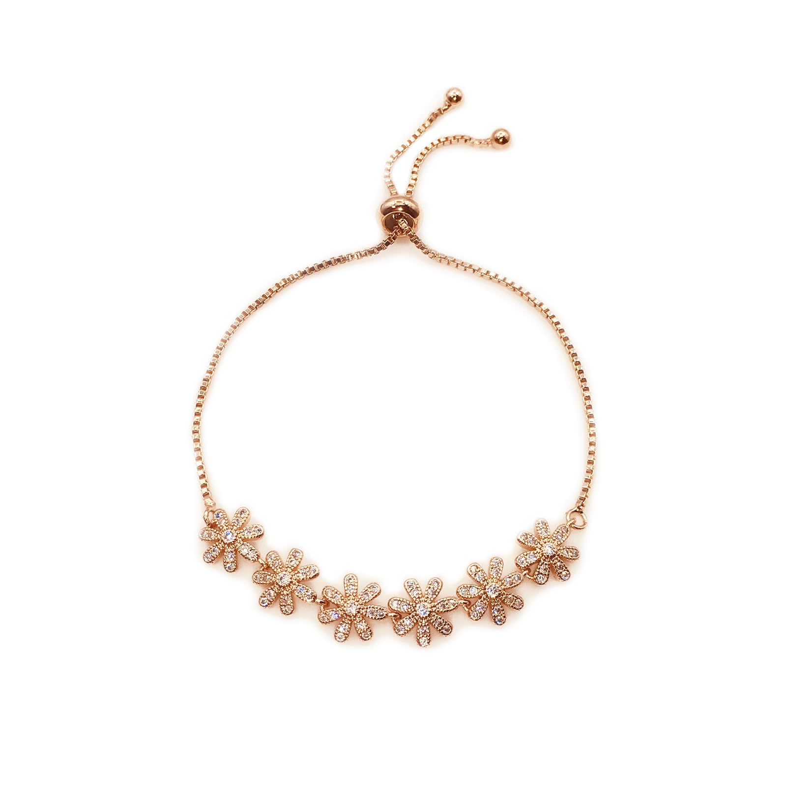 Generic18K Gold Plated Cubic Zirconia Bracelet, Adjustable Clover Bracelet Chain,Classic Rose Gold Wrist Sparkling Jewelry for Women Girls…