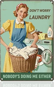 DOODLREAM Laundry Room Tin Sign Retro Metal Wall Decor 20x30cm Funny Vintage Laundry Woman Don't Worry Wall Art Poster for Home Bathroom Garden Laundromat Dry Cleaning Store Man Cave Club Decor Gift