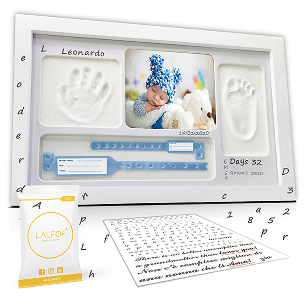 Marco Huellas Bebe Recien Nacido LALFOF® | Huella Bebe Pie Y Manos Con Nombre Y Porta Objetos | Regalo Bebe 1 Año | Huella Perro | Regalo Recien Nacido Niño | Marco Huellas Bebe Recien Nacidos