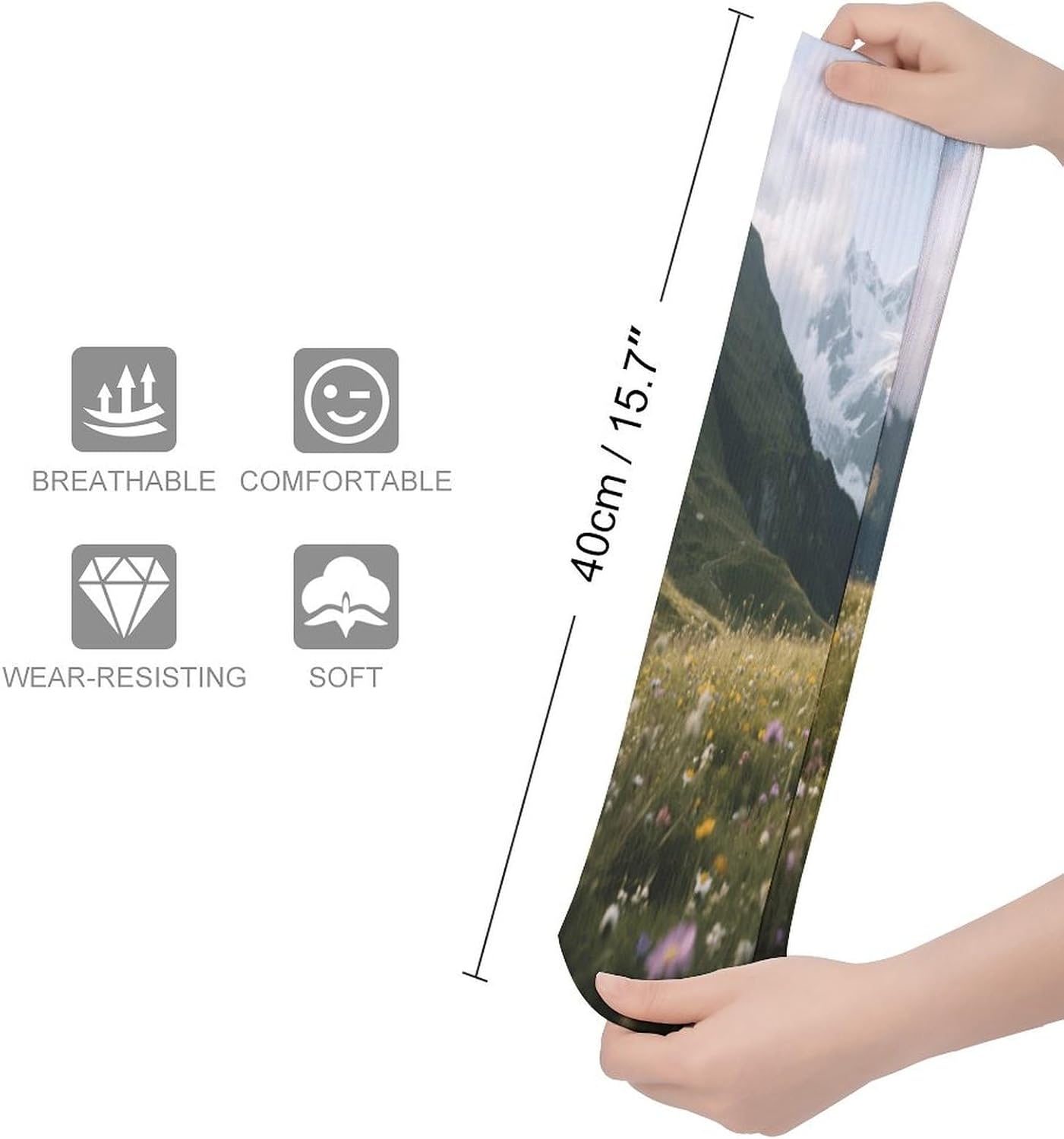 Alpine Meadows, Snow-capped Peaks Crew Socks High Stocking Thermal Socks | Tube Socks-Breathable-Moisture-Soft-wicking for Hospital Pilates Yoga for women men Grippy for office and daily walking