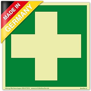 Schild Erste Hilfe | extra langnachleuchtend | PVC selbstklebend 148 x 148 mm | gemäß BGV A 8 DIN 67510