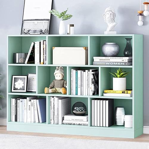 Miniatura 1 de IOTXY Estantería baja abierta  Organizador de madera de 3 niveles con base, estante horizontal corto de 10 cubos en verde Tiffany