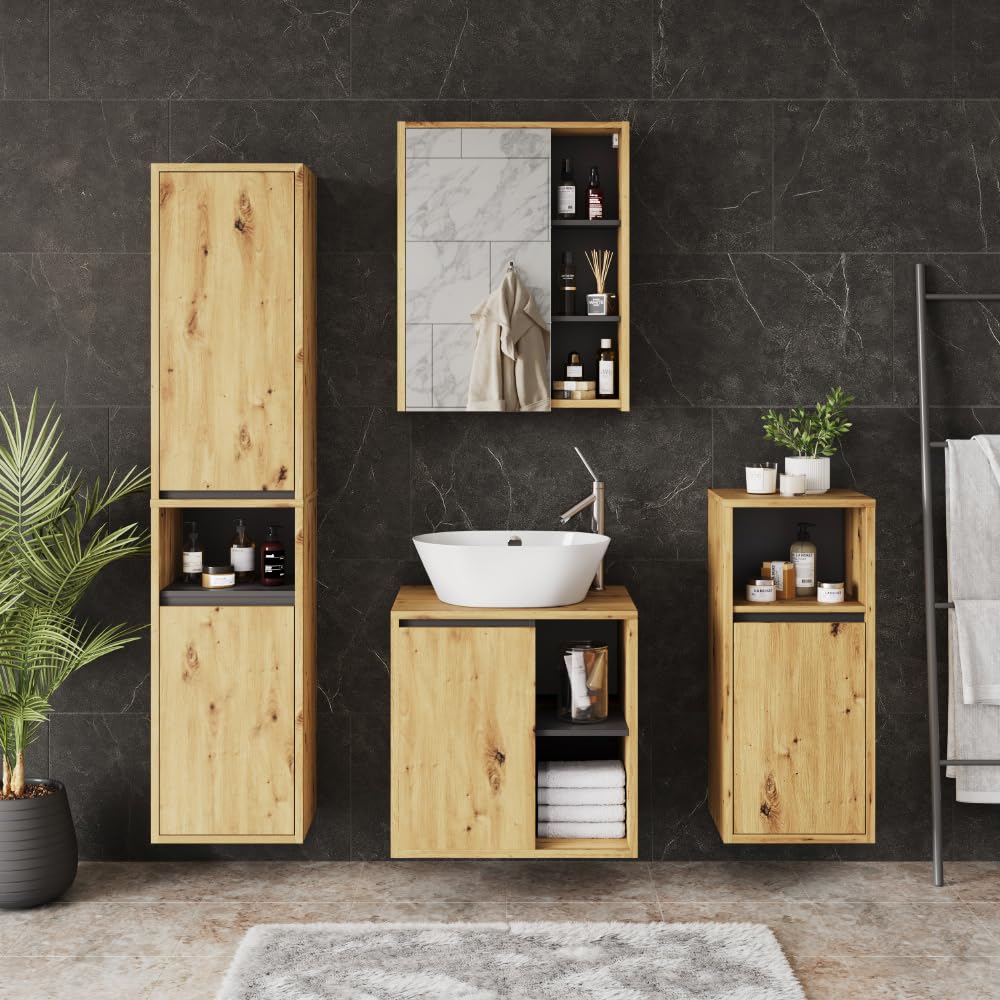 Vicco Mobiletto per lavabo Viola, Artigiano/grigio, 60 x 60 cm | con ripiani aperti, adatto per il montaggio sotto lavabi standard