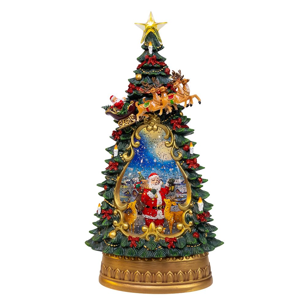 Kurt Adler Cimier de Sapin de Noël et cerf avec éclairage USB à LED Fonctionnement à Piles 34 cm
