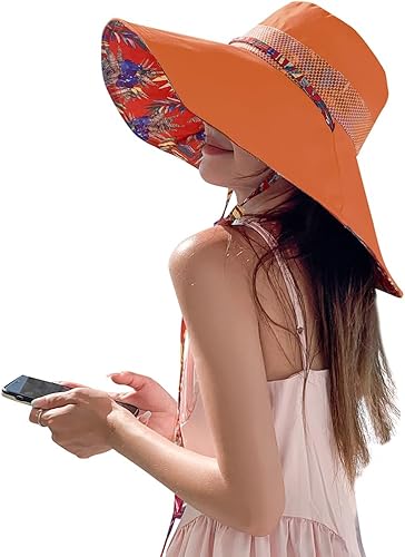 Miniatura 6 de Sombreros de sol de ala extra ancha de 6 pulgadas con protección UV UPF 50+ y correa para sombrero de playa para mujer