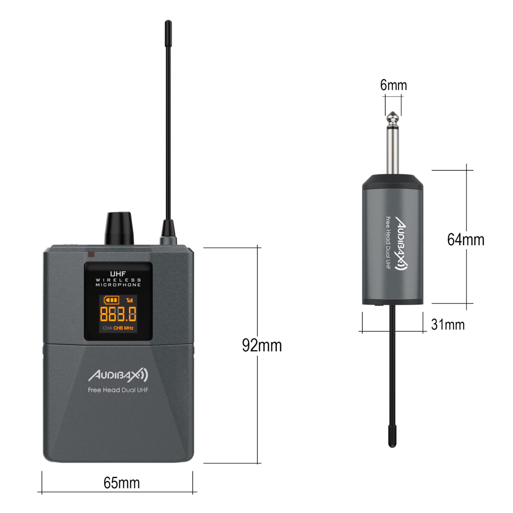 Audibax Missouri Free Head Dual UHF Sistema de Micrófono de Diadema con Receptor Recargable