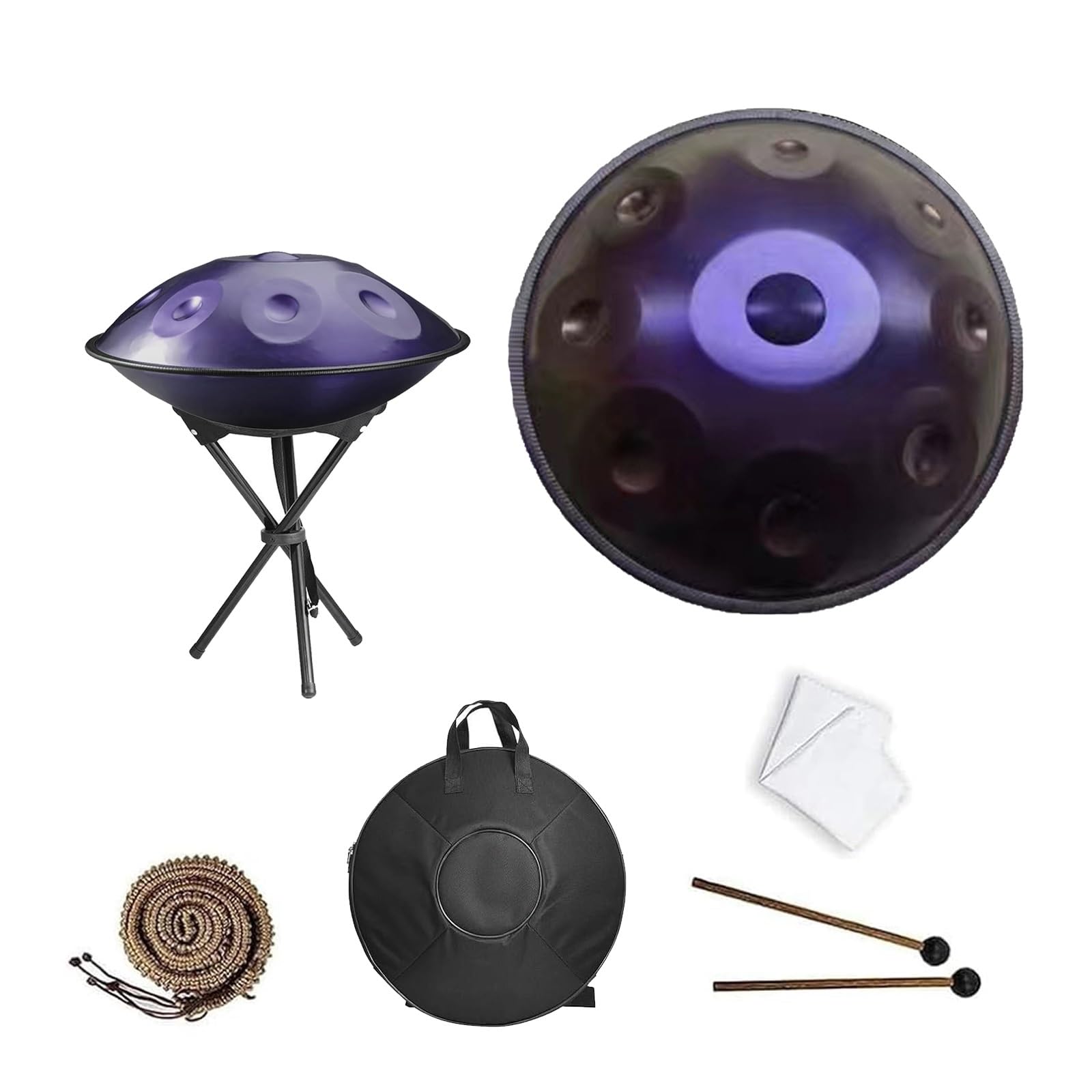 22 Pulgadas Handpan de Acero 432/440Hz 9/10/12 Notas Re Menor Percusión de Tambor Handpan for Beginners, Instrumento de Hand pan Drum con Soporte de Mazo de Bolsa(Deep Purple,440HZ/12Note)