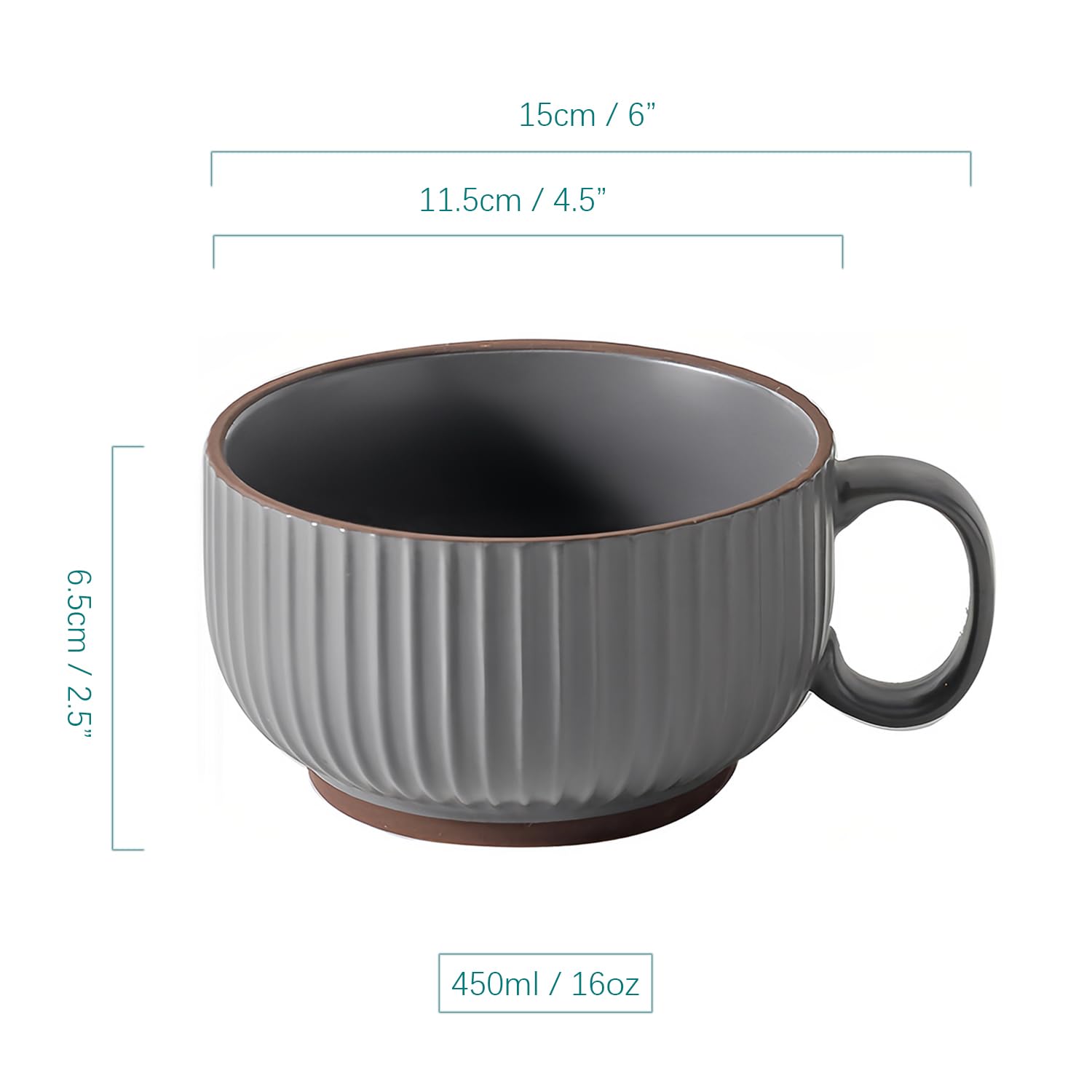 Taza de sopa con tapa, 450 ml, tazón de sopa para microondas, taza de sopa de cerámica pequeña (gris)