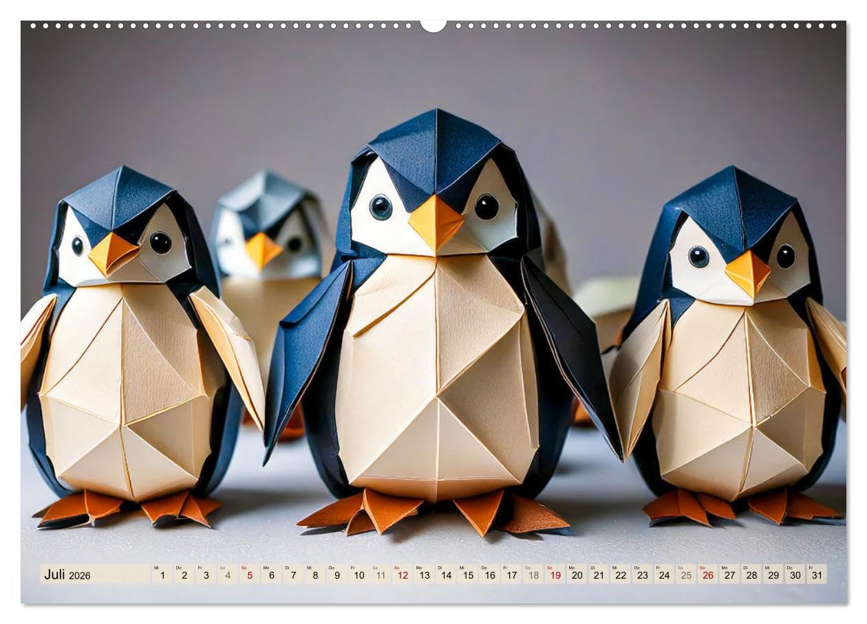 Wilde Origami Tiere (hochwertiger Premium Wandkalender 2026 DIN A2 quer), Kunstdruck in Hochglanz: Der Kalender zeigt bekannte Tiere als charmante und ... Falttechniken mit tierischer Niedlichkeit.