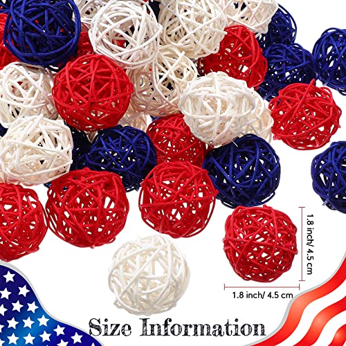 60 Pcs 1.8 Inch Red White And Blue Decorative Balls, 4Th Of July Wicker Rattan Balls For Independence Day Home Decor Diy Vase Bowl Filler Ornament Table Party Crafts #TOP2