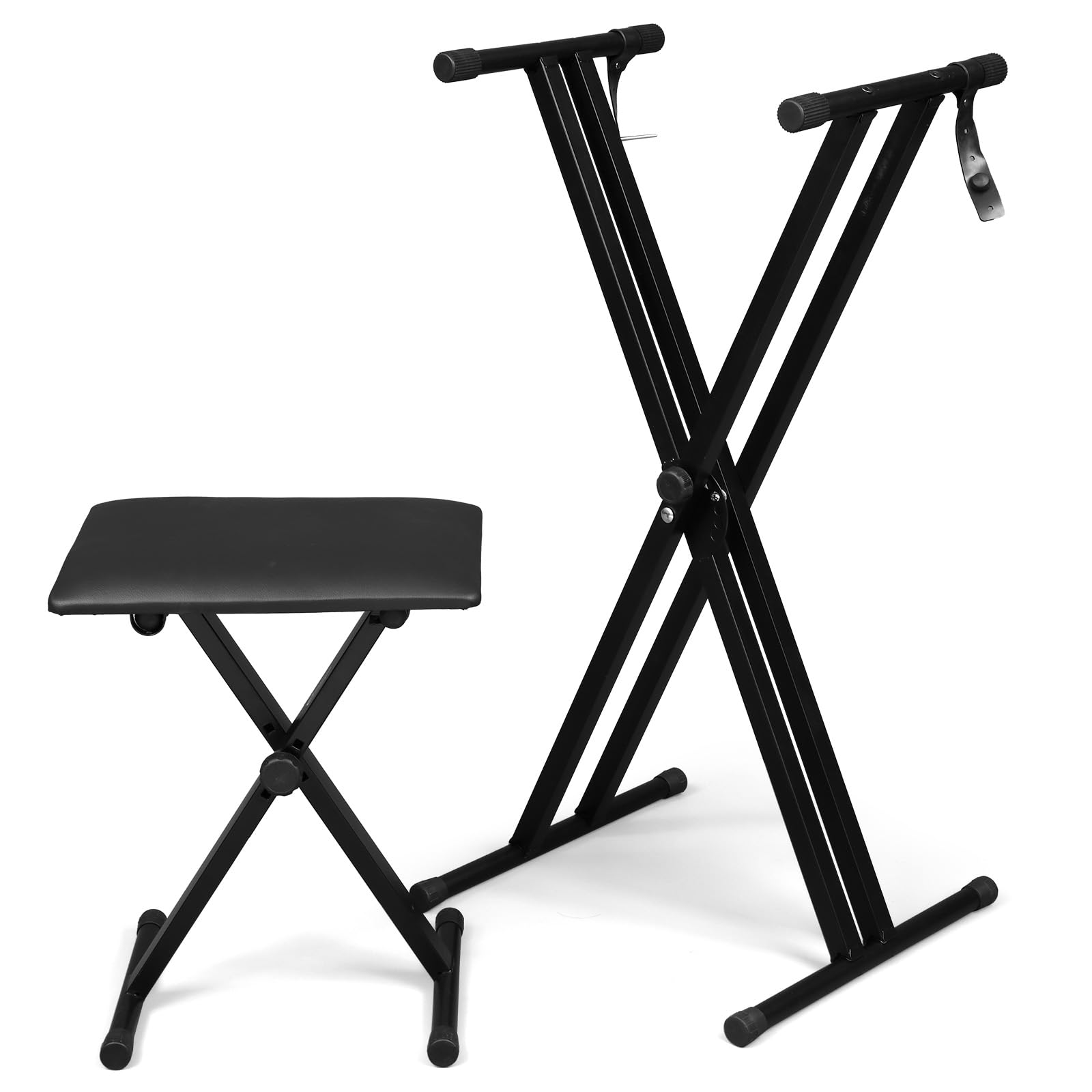 LEADZM Support de Clavier Double Forme X et Tabouret, Support de Piano Réglable en Hauteur sur 6 Niveaux, Tabouret de Piano Pliable pour Clavier, Piano Numérique, Synthétiseur