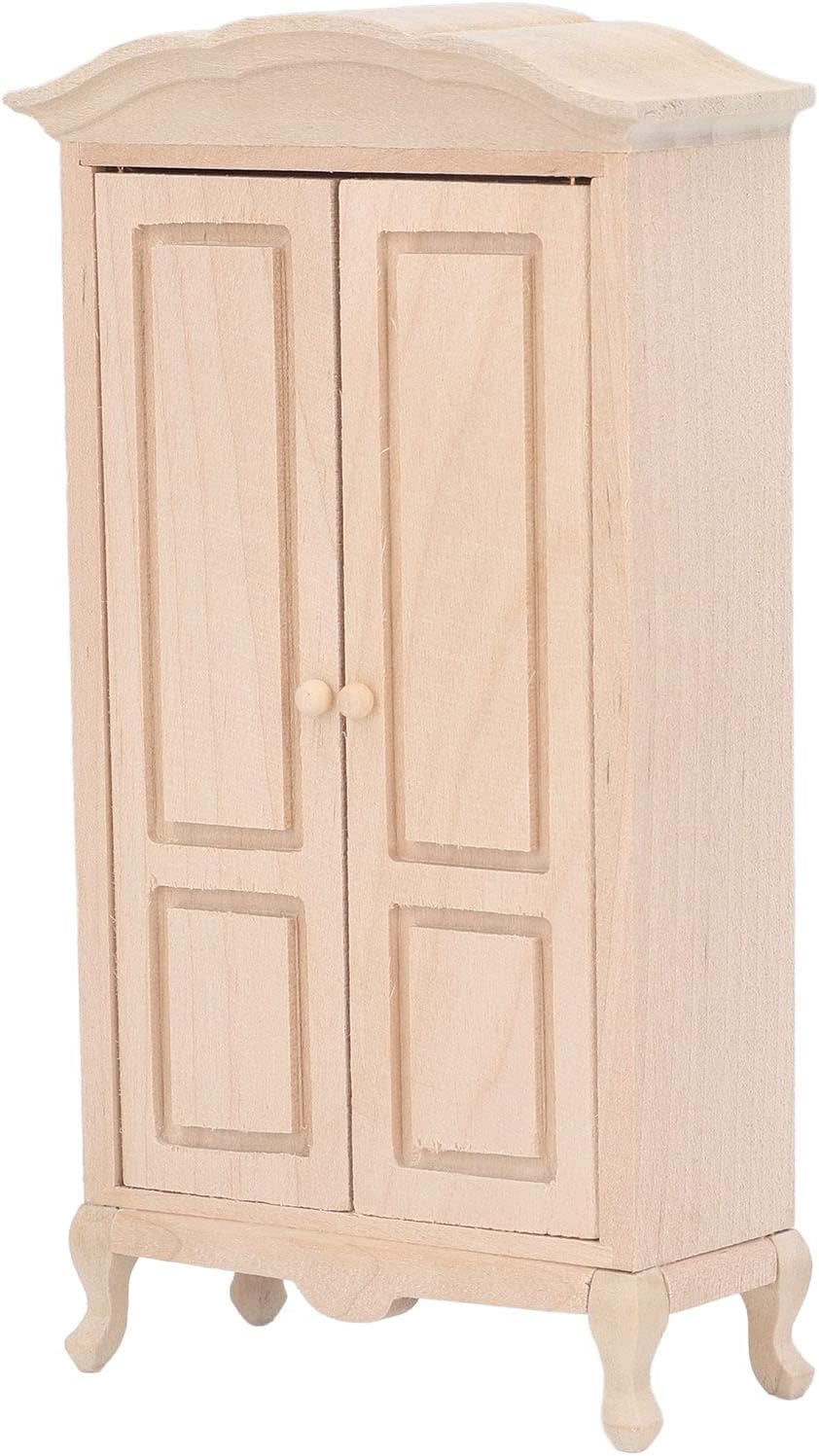 Keenso Dolls House Closet, Dollhouse Miniature Wardrobe 1/12 Scale Double Door Dolls House Closet for Dollhouse Furniture Accessory