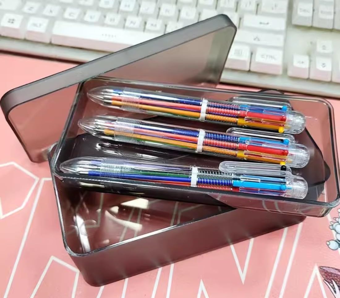 Amazon | 6色ボールペン 3本セット ペンケース ペン入れ付き 透明収納  