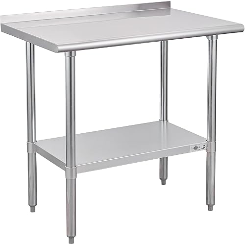 Profeeshaw Stainless Steel Prep Table NSF Commercial Work Table with Backsplash and Undershelf for Kitchen Restaurant 36x24 Inch