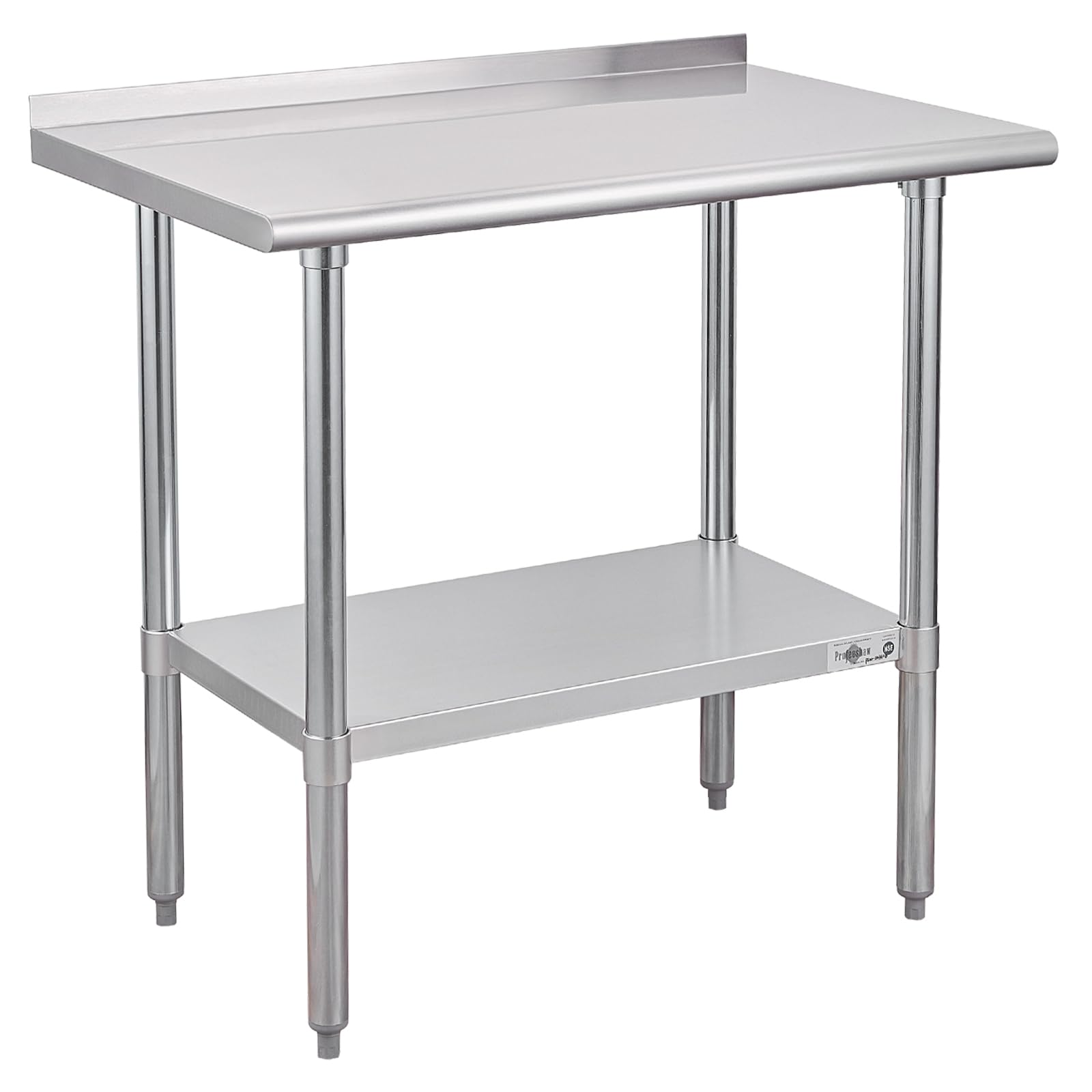 Profeeshaw Mesa de preparación de acero inoxidable NSF Comercial mesa de trabajo con salpicaduras y estante inferior para cocina restaurante