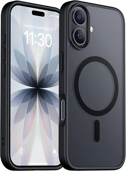 Red2Fire Designed for iPhone 17 Case Magnetic, (Compatible with MagSafe) (Military Grade Drop Protection) Translucent Matte Shockproof Phone Case for iPhone 17 6.3"-Black