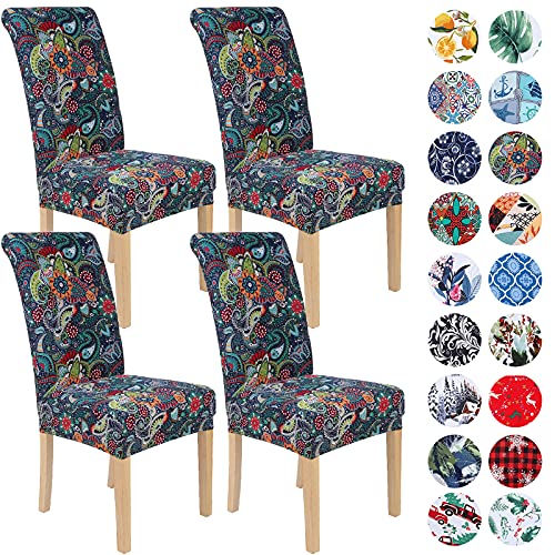 Colorxy Spandex Chair Covers For Dining Room Set Of 4, Stretch Printed Chair Protectors Covers, Removable And Washable, Paisley Floral #TOP28