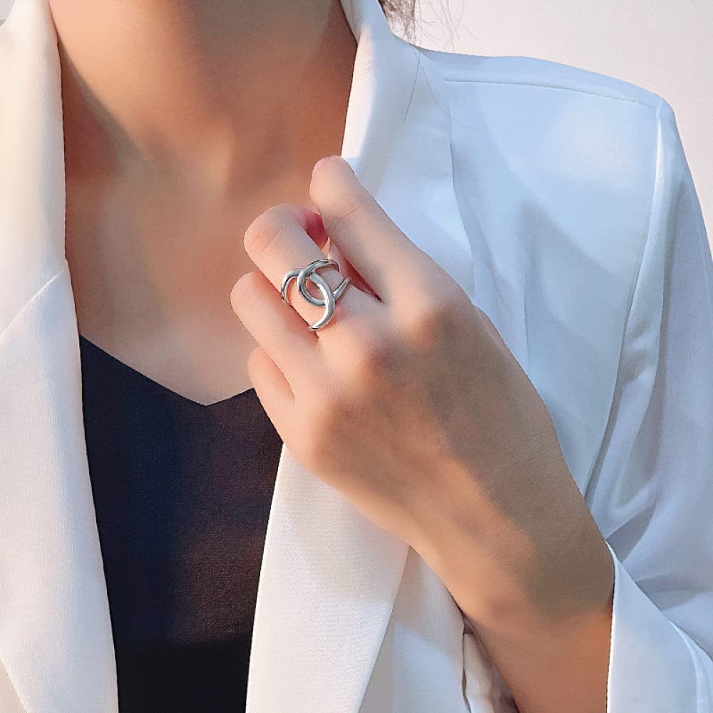 HGJH Anello in Argento 925 da Donna,Anelli Regolabili per Donne Linee Croce 925 Anelli di Eternità Annodati Minimalisti Anelli di Nozze Placcati Oro Anelli di Promessa per Ragazze Signore