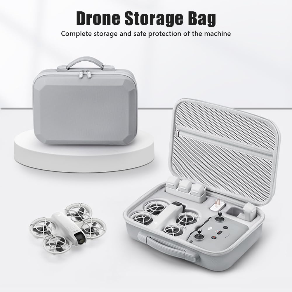 Custodia per DJI NEO, Borsa da Viaggio Portatile in PU, Custodia Rigida Portatile Antiurto, Custodia Compatta con Tracolla, per DJI NEO Drone Aceessories, RC-N3 Controllore, Batterie (Grigio)