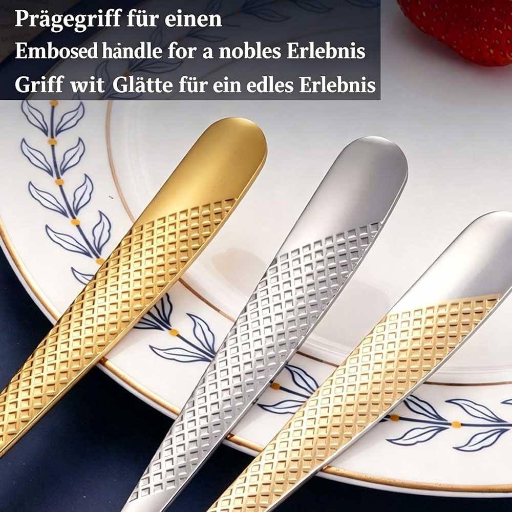 20-teiliges DOCANIO Edelstahl Besteck Set, 5-teiliges pro Person mit edlem Prägemuster, Spülmaschinenfest Tischbesteck für Haushalt & Feier Silber