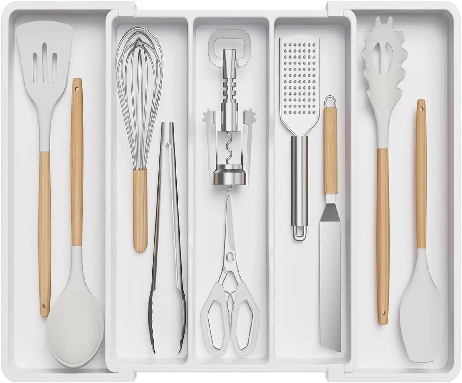 WDSBZNB Cutlery Tray Kitchen Silverware Drawer Organizer Expandable Utensil Tray Adjustable For Spoons Forks Knives Flatware And Cutlery(White No tableware)