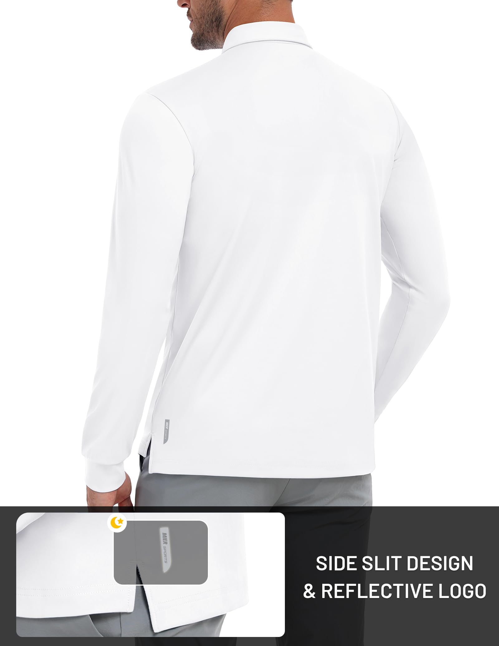 MIER Polo da uomo a maniche lunghe, Dry Fit, per golf, atletica, lavoro, con colletto e protezione solare SPF (UPF 50+)