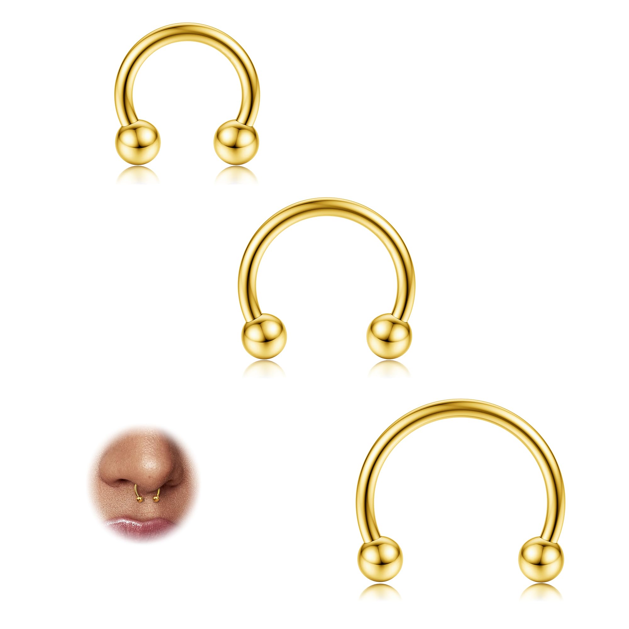 3pcs 16G Titanium Horseshoe Septum Rings ASTM F136 Titanium Nose Rings Horseshoe Septum Hoop Earring Helix Cartilage Eyebrow Tragus Lip Rings Daith Nipple Piercing Jewellery 8-12mm