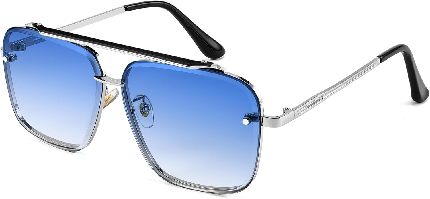 FEISEDY Sunglasses, Fashion Square Pilot Sunglasses, Vintage Metal Gradient Glasses for Men and Women, B4104 - Image 2