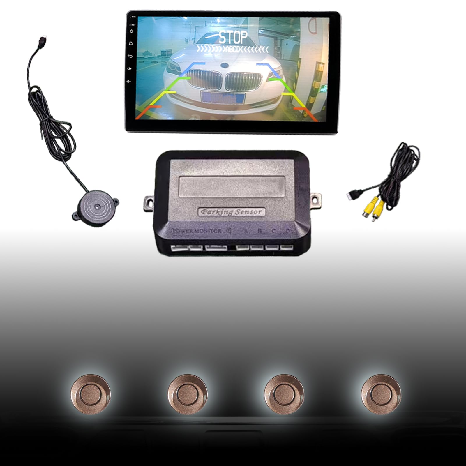 Parking Sensor Kit LCD - Displays Data on Original Screen, Easy Rear Installation, Compatible with All Camera Formats (AHD, CVBS), 20 Probe Colors to Match Any Vehicle（Brown）