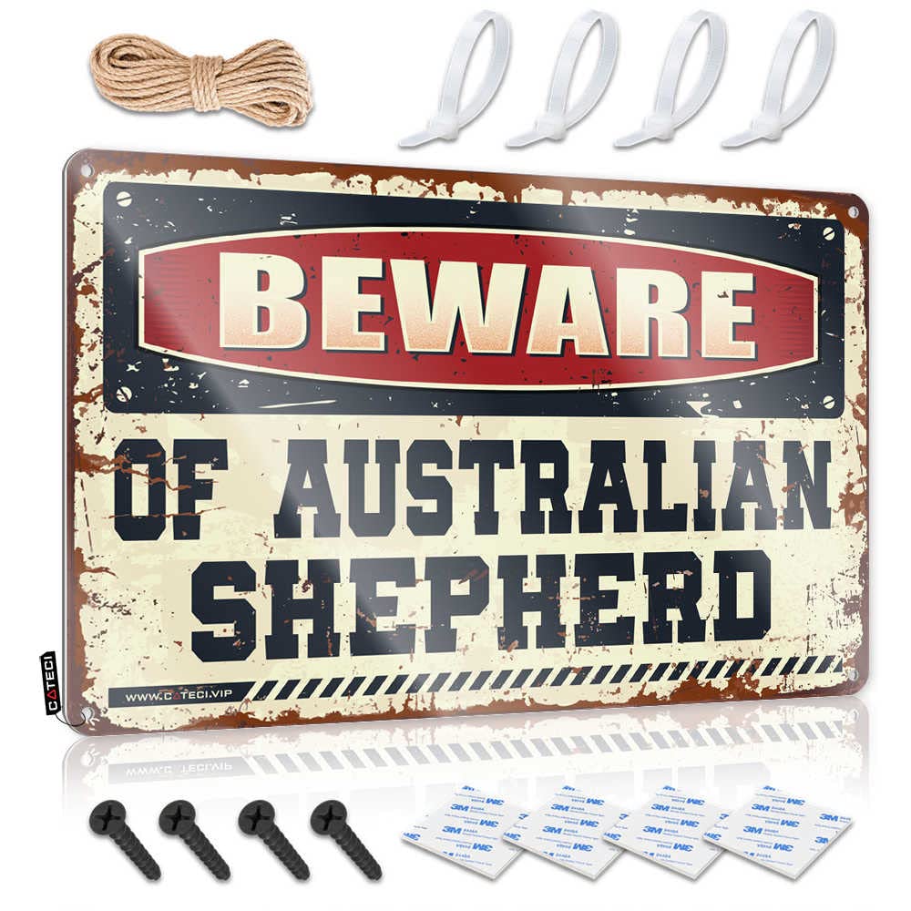 STWNVOITV Funny Poster Sign Beware Of Australian Shepherd Sign Funny Tin Signs Vintage Bar Metal Sign Decor(30X40CM)
