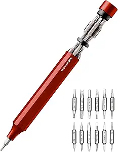 HOTO 24 in 1 Multi Bit Mini Screwdriver Set Magnetic, Manual Precision Screwdriver Set, EDC Pen Screwdriver for Eyeglasses, Electronics, Watches, Phones, Laptops, Cameras, Cinnabar Red