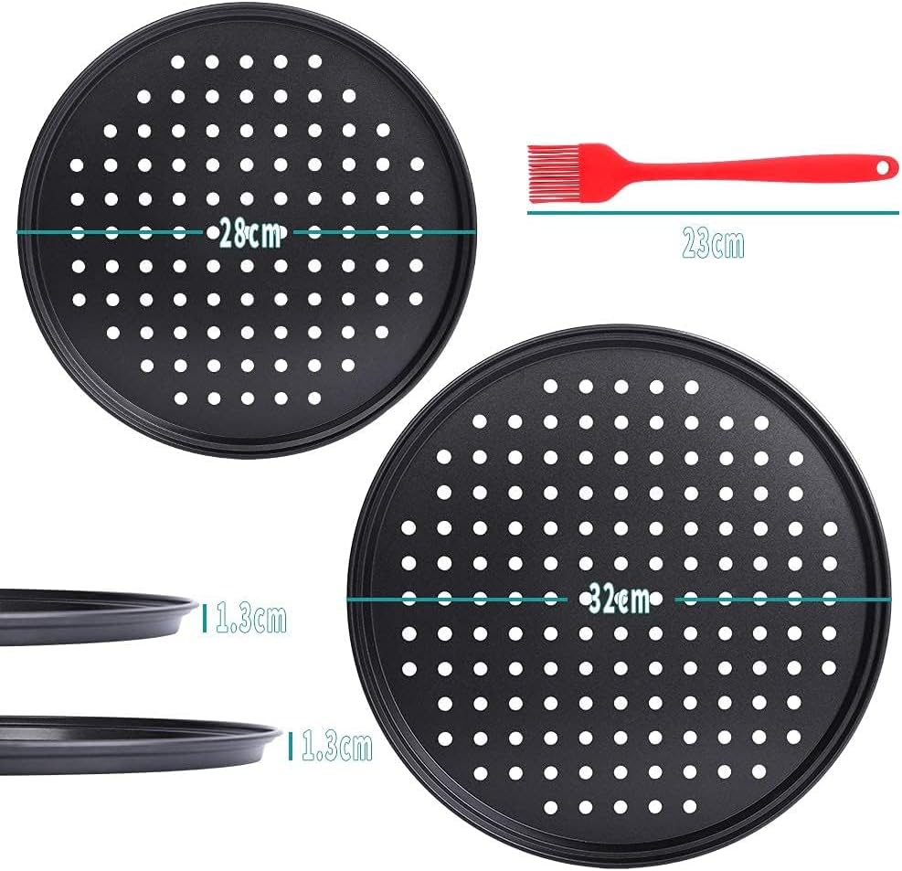 2 Pcs Perforated Pizza tray, Steel Perforated Pizza Pan, Non-Stick Professional Pizza Pan with Oil Brush - Image 2