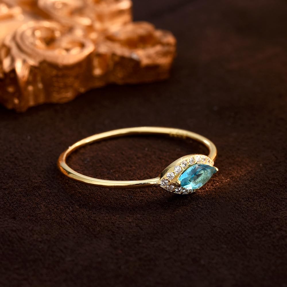 XAYAH 3CT Marquise Engagement Ring 925 Sterling Silver Elegant Blue Zirconia Cut Ring 14K Gold Plated Dainty Simulated Diamond Promise Ring Elegant Stackable Rings Birthday Christmas Jewelry Gifts - Image 6