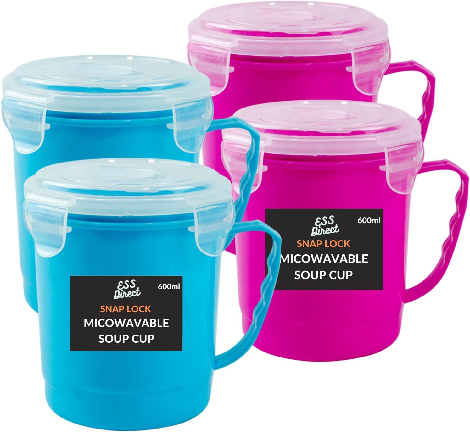 Soup Containers with Lids 4 Pack 600ml Microwavable Soup Mug with