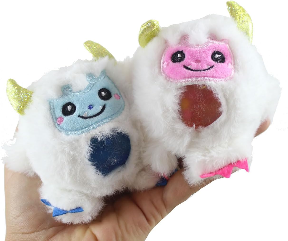 Set of 2 Plush Yeti Creature Bead Filled Squeeze Stress Balls - Sensory, Stress, Fidget Toy Bubble Blow Mystical Winter Abominable Snowman (2 Random Colors)