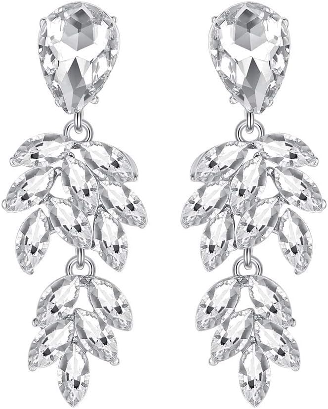 mecresh Silver/Champagne Leaf-Shape Marquise Crystal Chandelier Dangle Drop Earring for Women Wedding Party Gift