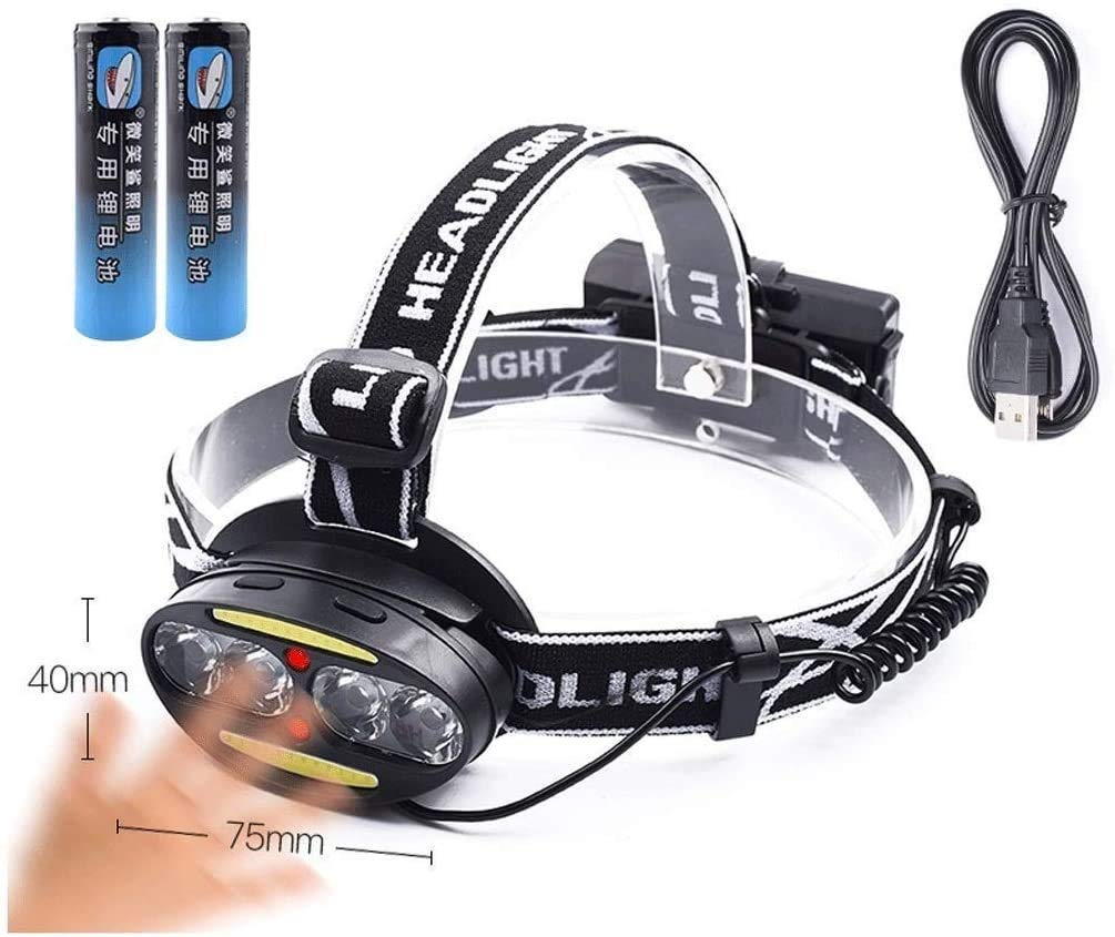 ADITAM ładowalna latarka czołowa, 4 LED USB ładowana wodoodporna latarka czołowa na kemping, piesze wycieczki, na zewnątrz Double the comfort