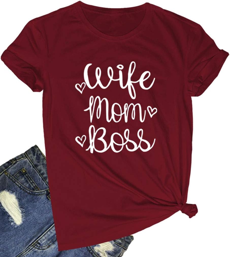 BLACKOO Women Wife Mom Boss Graphic Funny T Shirts Cute Tees