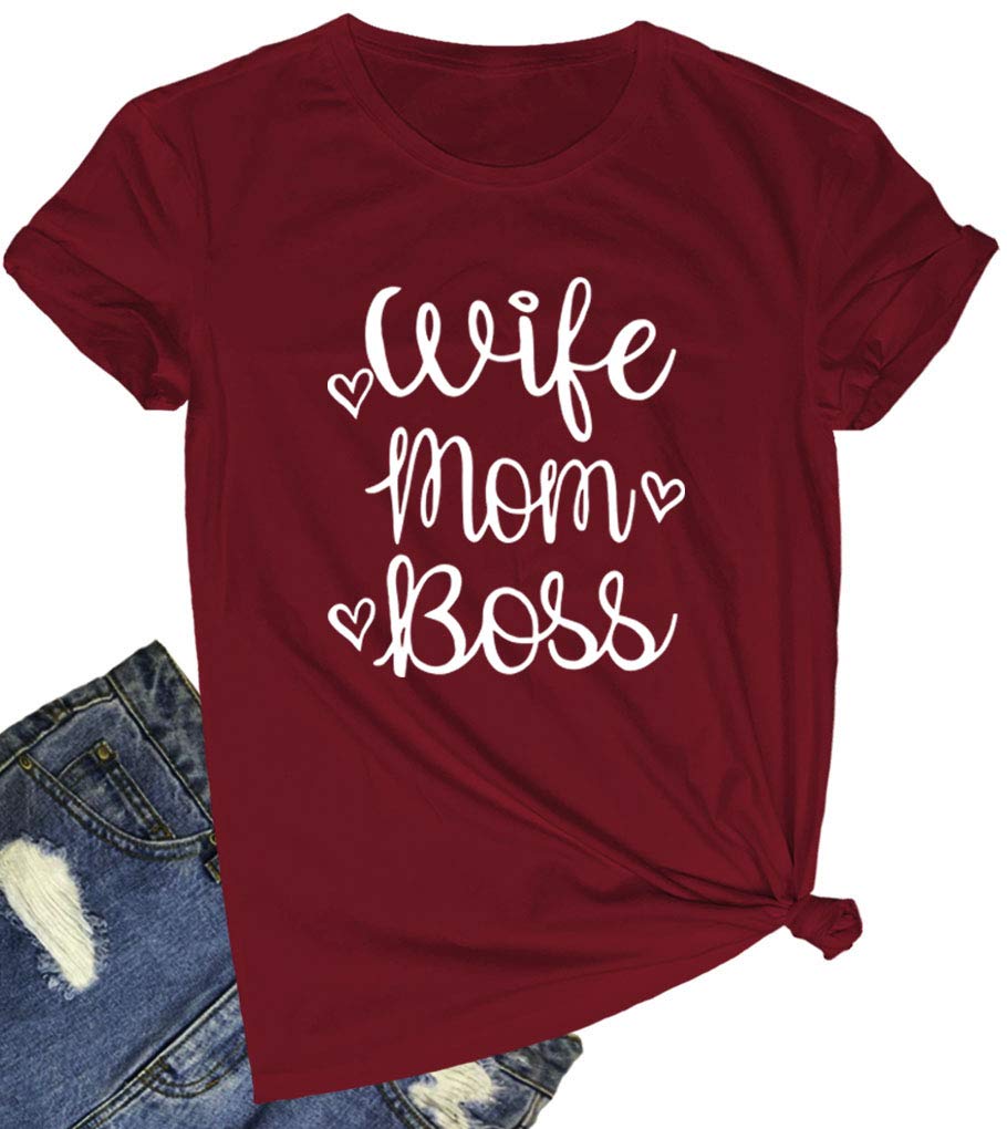 BLACKOOWomen Wife Mom Boss Graphic Funny T Shirts Cute Tees