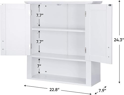 Miniatura 3 de ZenStyle Armario de pared de baño sobre el inodoro, botiquín blanco con 2 puertas y estantes interiores ajustables, para baño, sala de estar