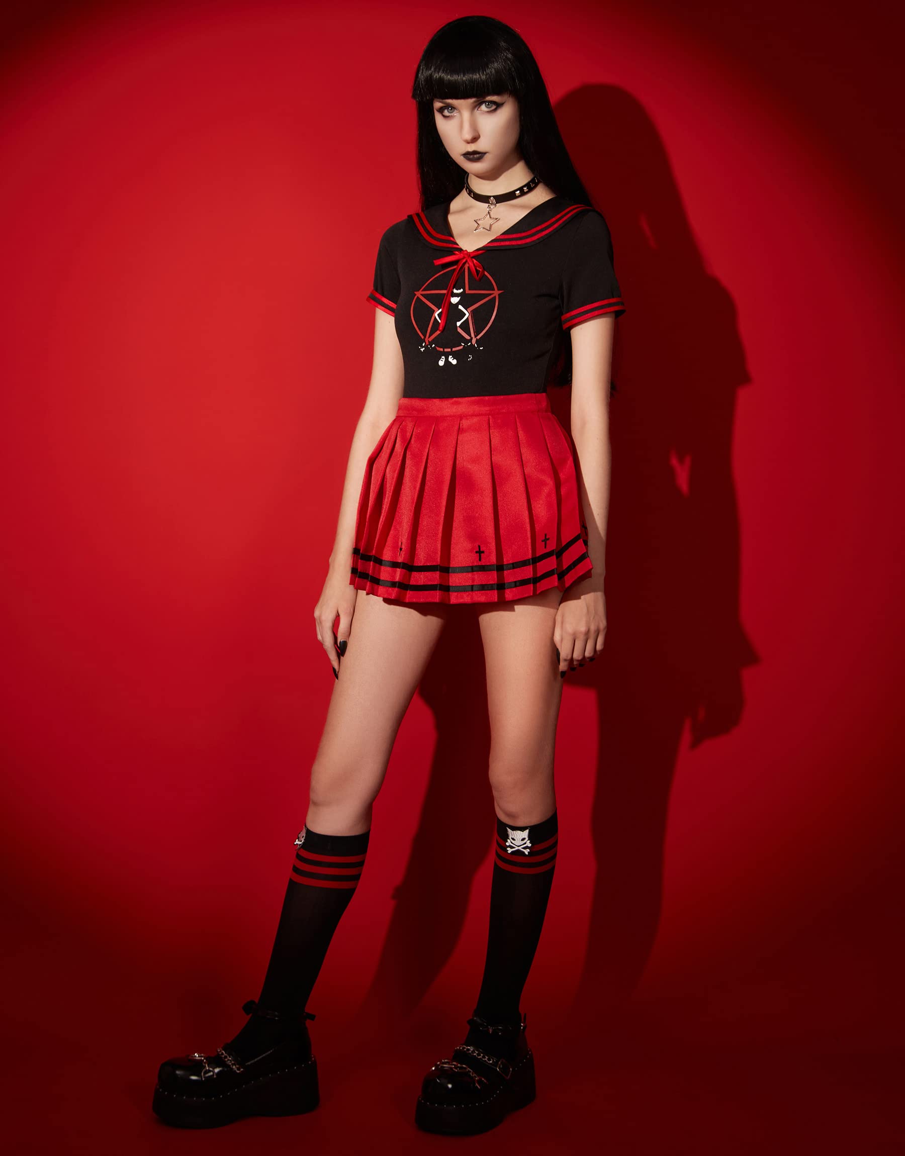 Emily the Strange Girls JK Sailor Uniform Halloween Cosplay Costume with Stockings