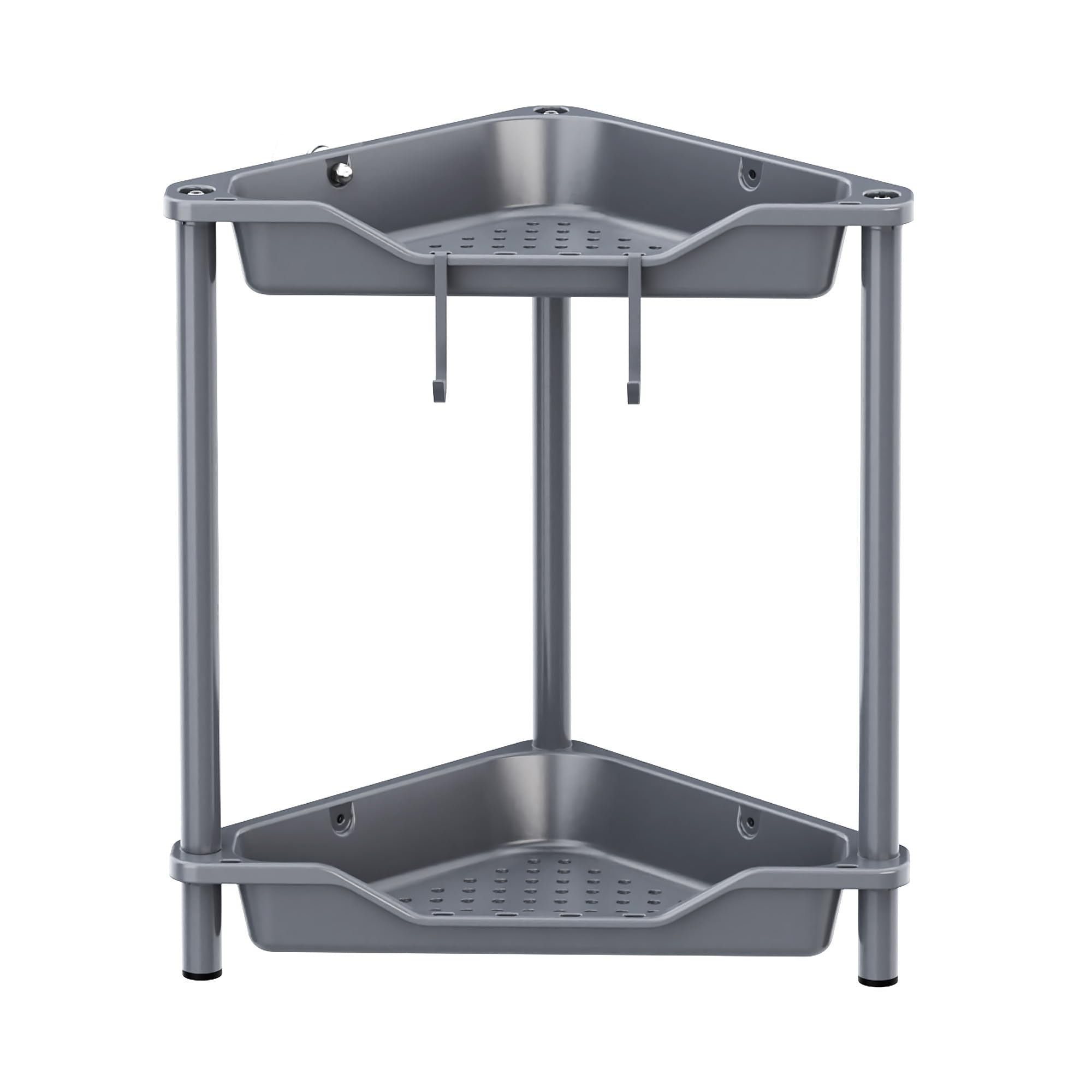 Orimade Rustproof 2 Tier Floor Standing Corner Shower Caddy Organizer, Plastic Metal Splicing Floor Corner Shelf Rack Stands for Bathroom, Grey