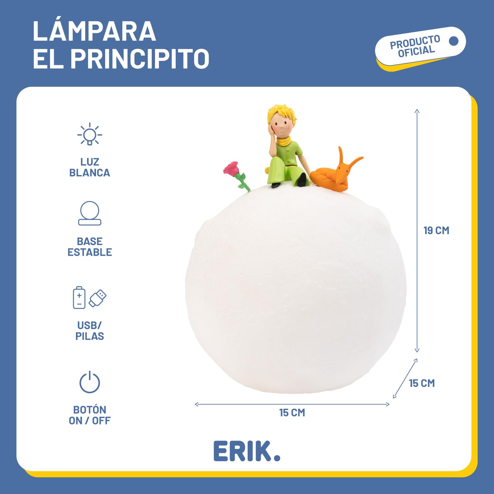Lampara El Principito - Lampara de mesita de noche (Luz nocturna infantil) o de Escritorio Infantil con LUZ tenue para niños │ Decoración habitación Juvenil - Regalo El Principito Merchandising