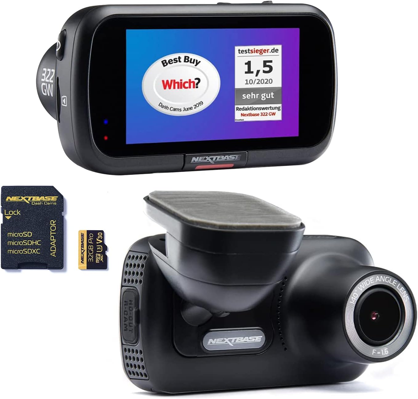Nextbase 322GW Dash Cam and 32G Micro SD Card Bundle Full