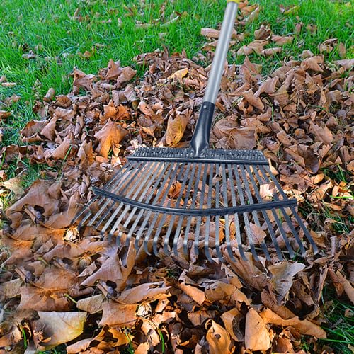 STANEW - Rastrillo Jardin Metálico de Acero con 25 Púas, Rastrillo con Guantes Antideslizantes para Barrer Hojas y Césped Cortado, 165 cm