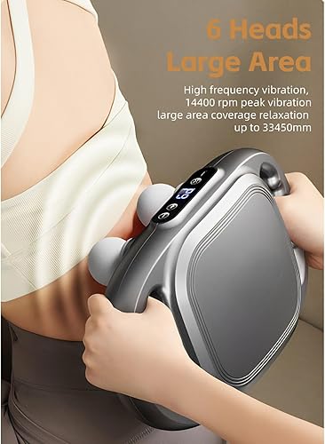 Miniatura 3 de Yoidesu Pistola de masaje de 6 cabezas de tejido profundo, pistola masajeadora de percusión con 9 niveles y 9 modos, herramienta masajeadora