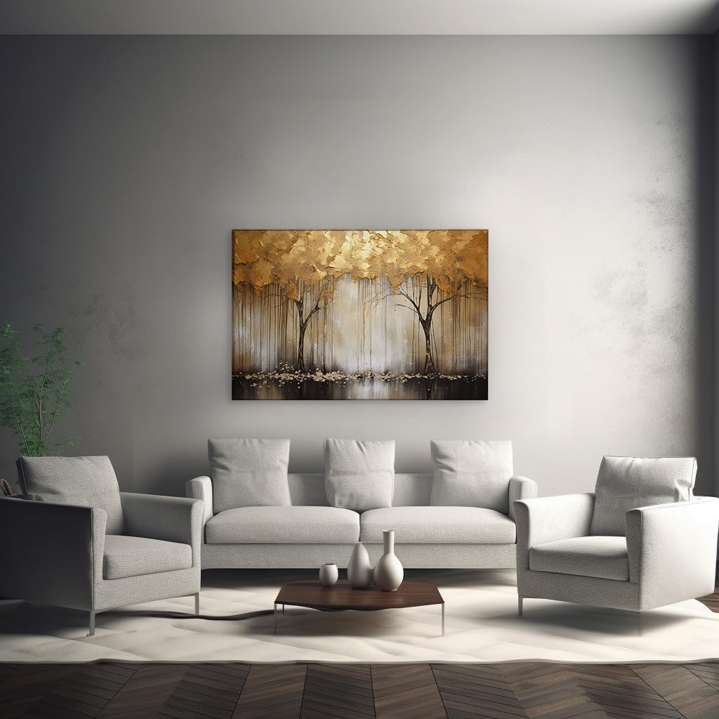 Canvas for Living room. Golden Serenity: A Dreamscape of Abstract Elegance, 27 x 18 inch Canvas Wall Art - Contemporary Masterpieces - Modern Home Decor