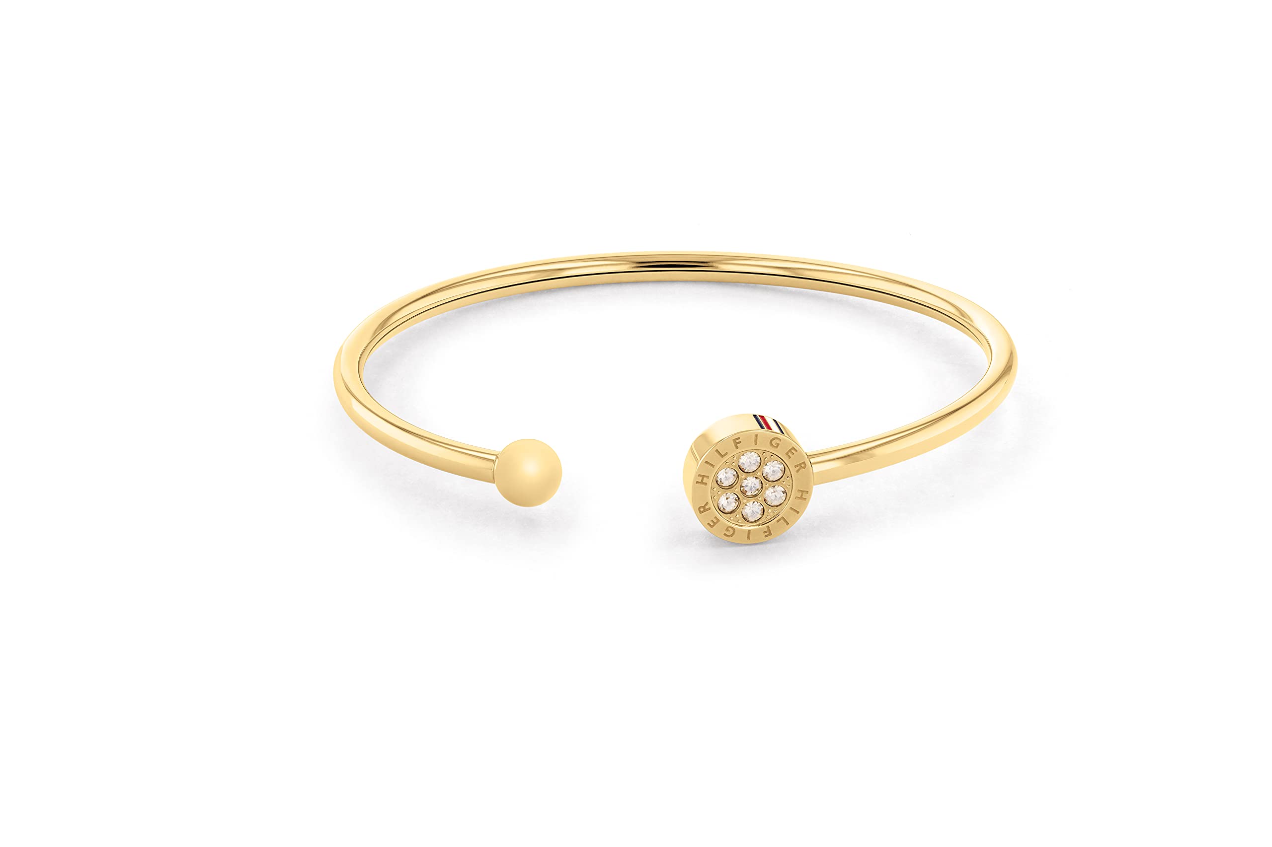 Tommy Hilfiger Jewelry Offenes Bangles Armband für Damen aus Edelstahl mit Kristallen - Erhältlich aus Gold, Nelkengold oder Silber