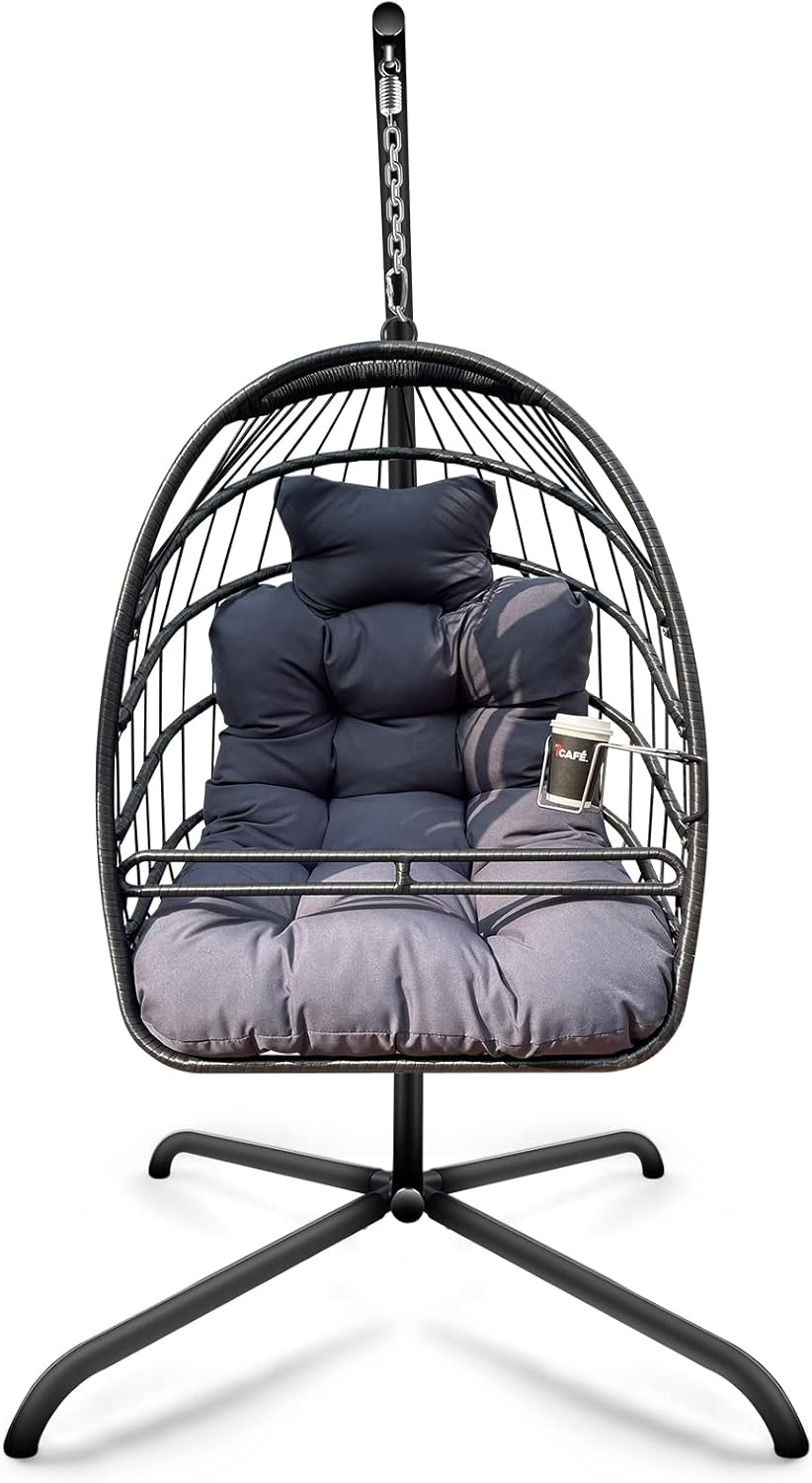 Swing Egg Chair with Stand Indoor Outdoor Wicker Rattan