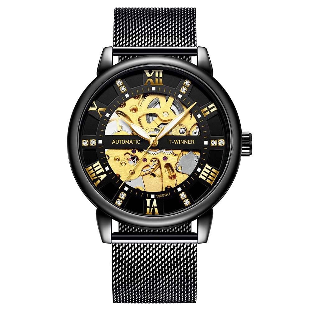 Orologio da uomo scheletro classico con numeri romani Steampunk orologio meccanico a carica manuale da uomo (blu)